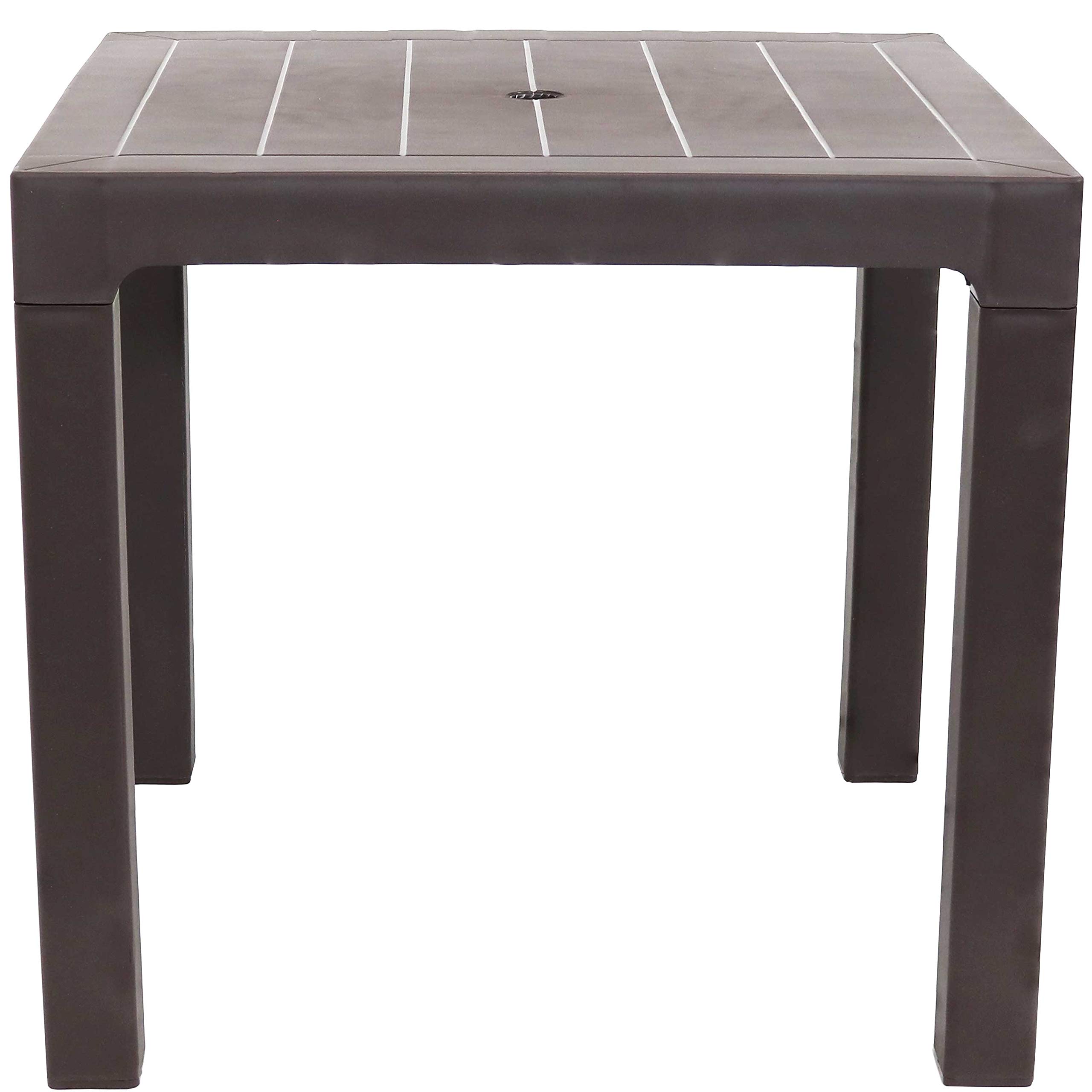 31-Inch Square Plastic Dining Table for Indoor & Outdoor Use - Weather-Resistant Brown Table for Patio, Garden, or Backyard Dining | Sunnydaze
