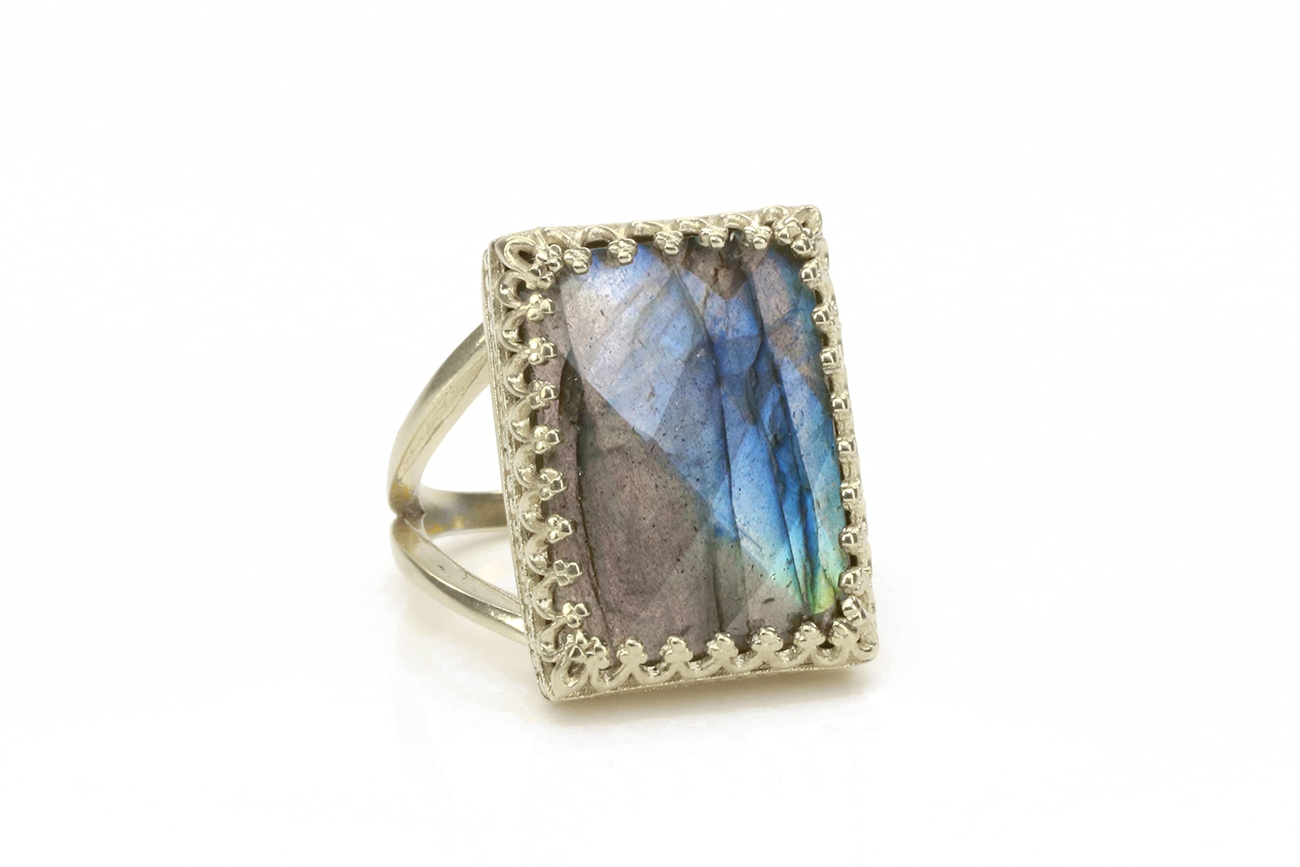 Handmade Labradorite Statement Ring in 14k Gold-filled Band | Sizes 3-12.5 | Elegant Jewelry Gift with Fancy Box | Perfect for Weddings, Parties & Special Occasions