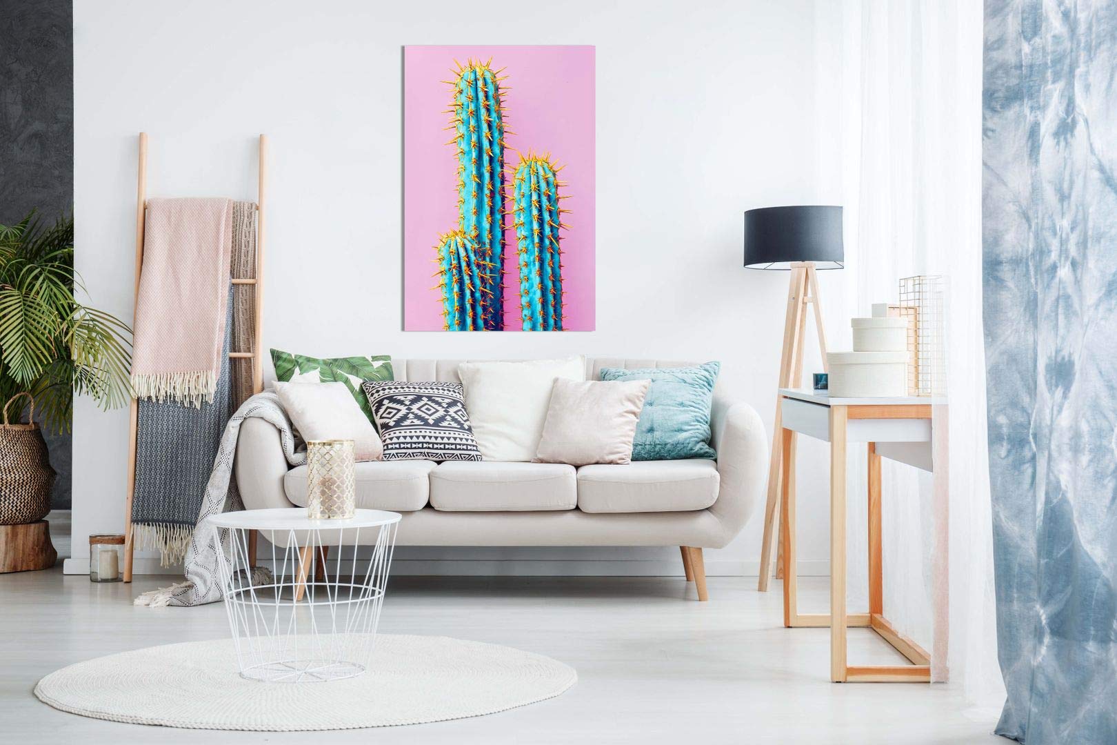 Pink Abstract Contemporary Modern Cactus Canvas Wall Art Print - 24x16 Inches - Home Office Decor, Living Room Aesthetic, Unique Housewarming Gift