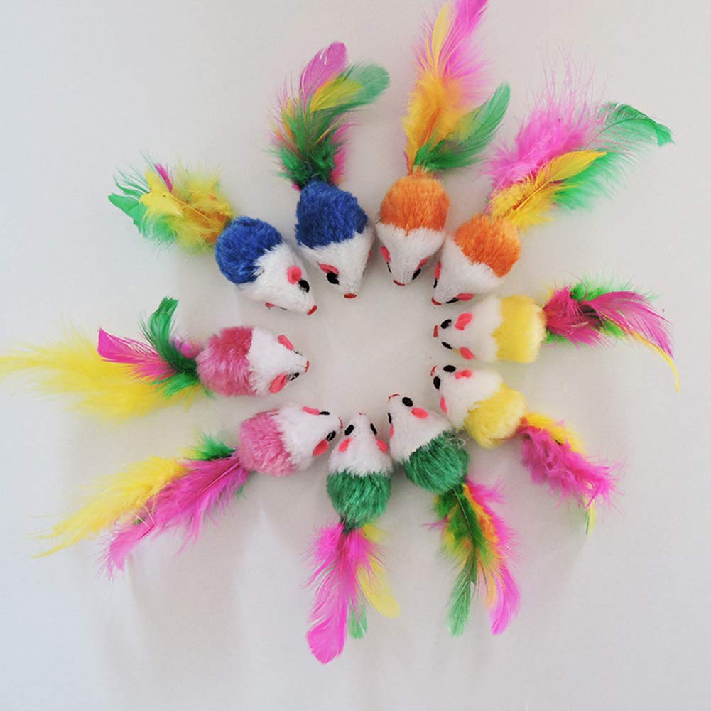 Smoro 20Pcs Cat Feather Mouse Toys - Interactive Kitten Toys with Feathers for Playful Cats - Fun Mini Mouse Catnip Toys for Indoor & Outdoor Playtime