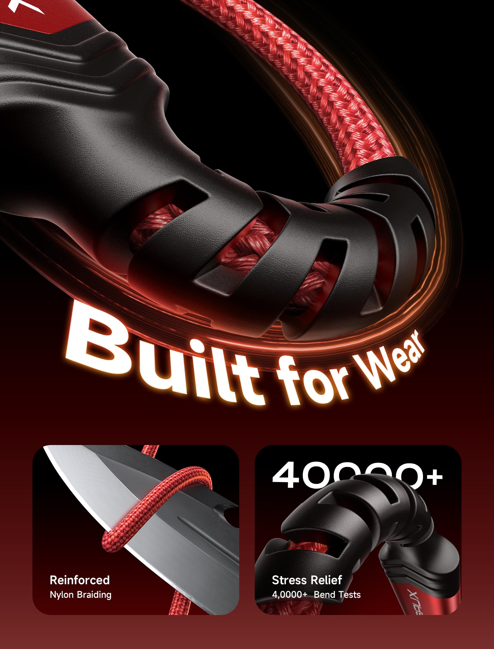 JSAUX USB C to USB A Cable 2-Pack 6.6ft, Fast Charging 3.1A Cord Compatible with iPhone 16/15 Series, Samsung Galaxy S20/S10/S9, Note 20/10, CarPlay - Red | Perfect for Home, Office & Car Charging