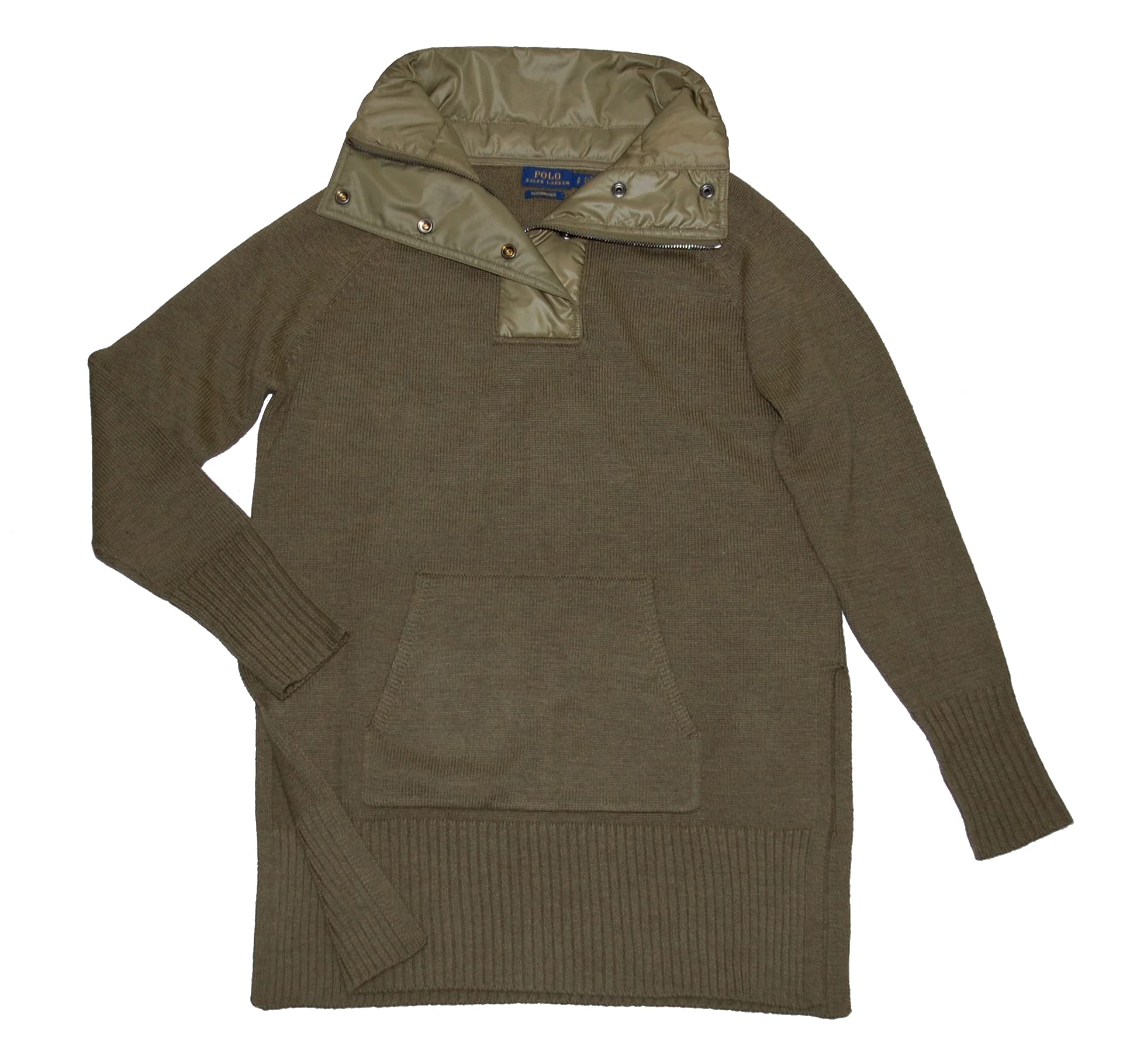 Polo Ralph Lauren Women's Wool Blend Funnel Neck Hybrid Performance Sweater - Olive Green | Warm Winter Pullover for Casual Outfits & Office Wear
