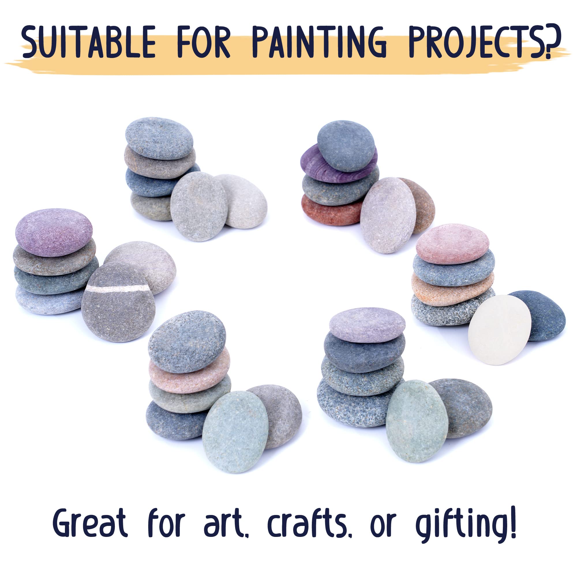 ROCART 48 Large 1.5-2.0 Inch Flat Smooth River Rocks for Painting - DIY Kindness Stones, Arts & Crafts, Home & Garden Decoration - Perfect for Kids Activities, Classroom Projects & Outdoor Decor