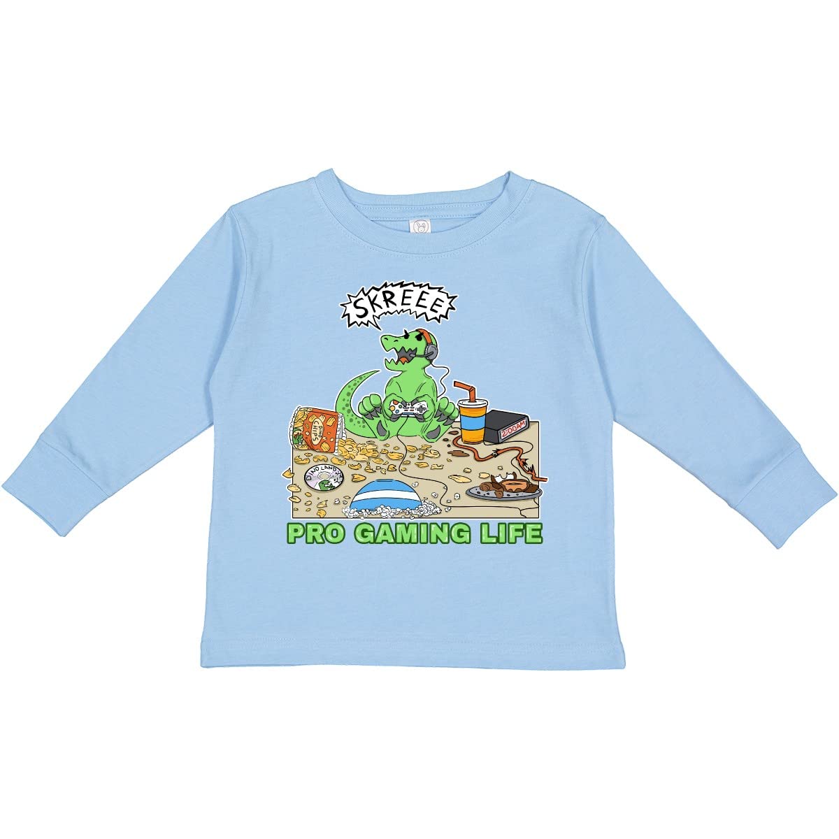 Inktastic Pro Gaming Life Dinosaur Toddler Long Sleeve T-Shirt - Cute Dino Graphic Tee for Boys & Girls - Perfect for Playdates, School & Family Outings