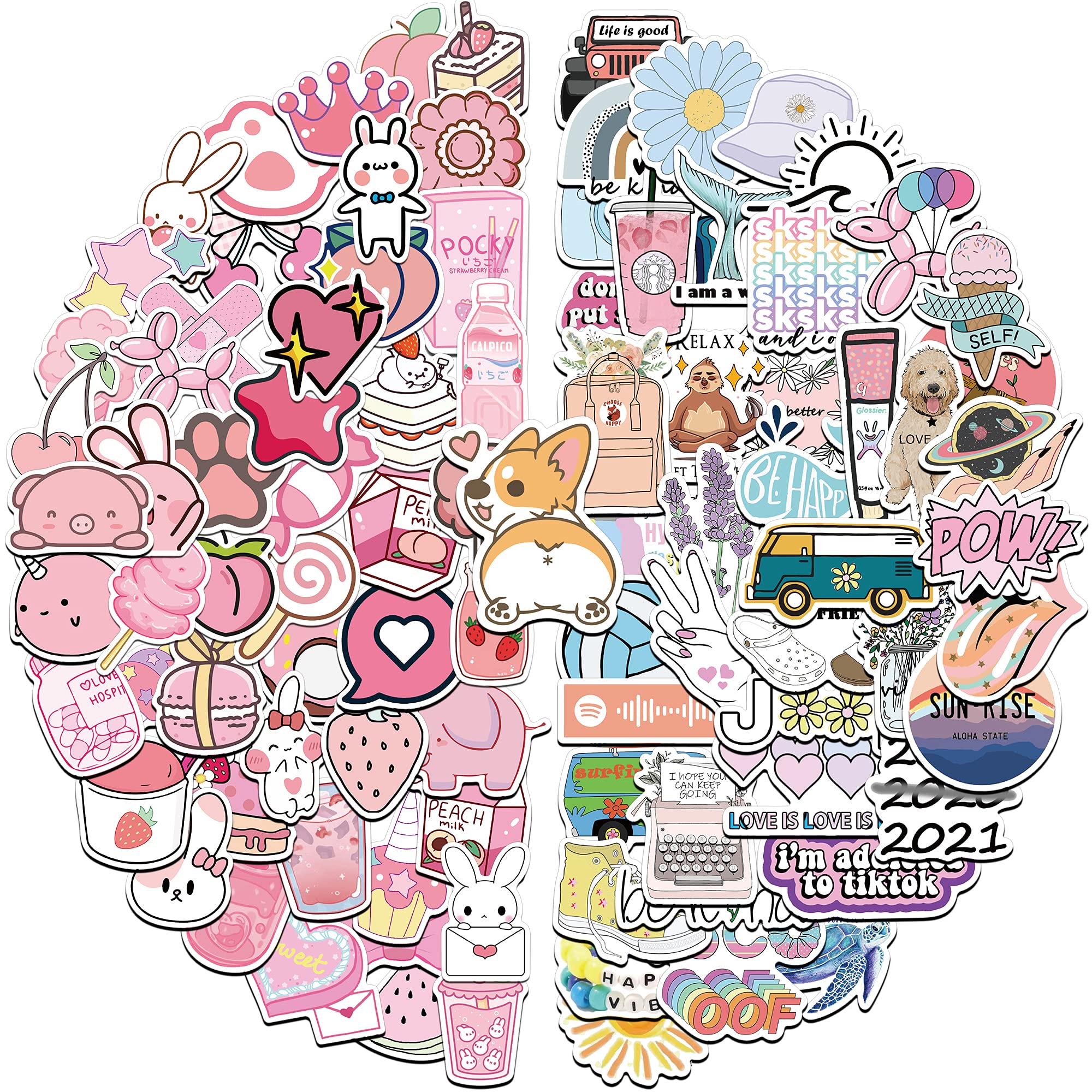 100 PCS Waterproof Cute Stickers for Water Bottles, Laptop & Phone - Trendy VSCO Girl Stickers for Teens - Perfect for Hydro Flask, School Supplies & DIY Crafts