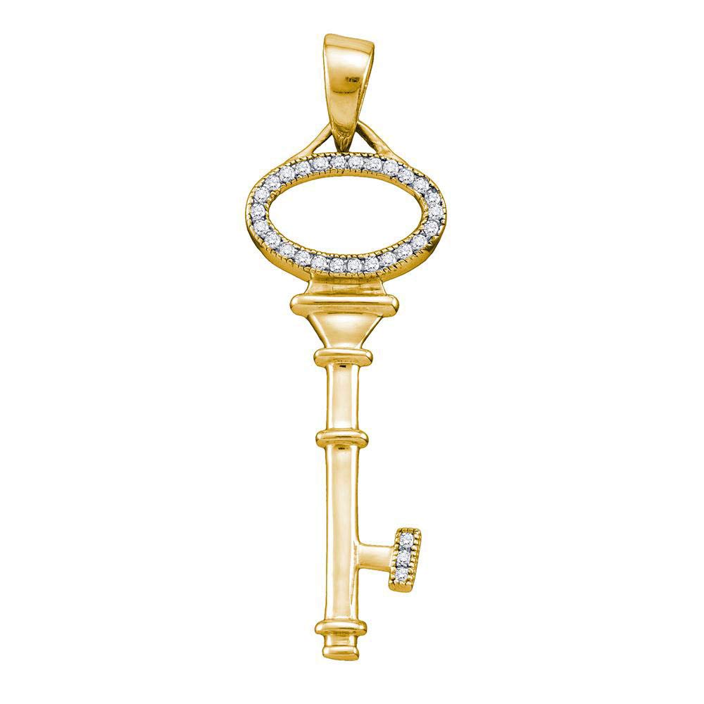 Sterling Silver Women's Round Diamond Yellow-Tone Key Love Anniversary Pendant Necklace - 1/10 Cttw - Perfect Gift for Valentine's Day, Anniversary & Special Occasions