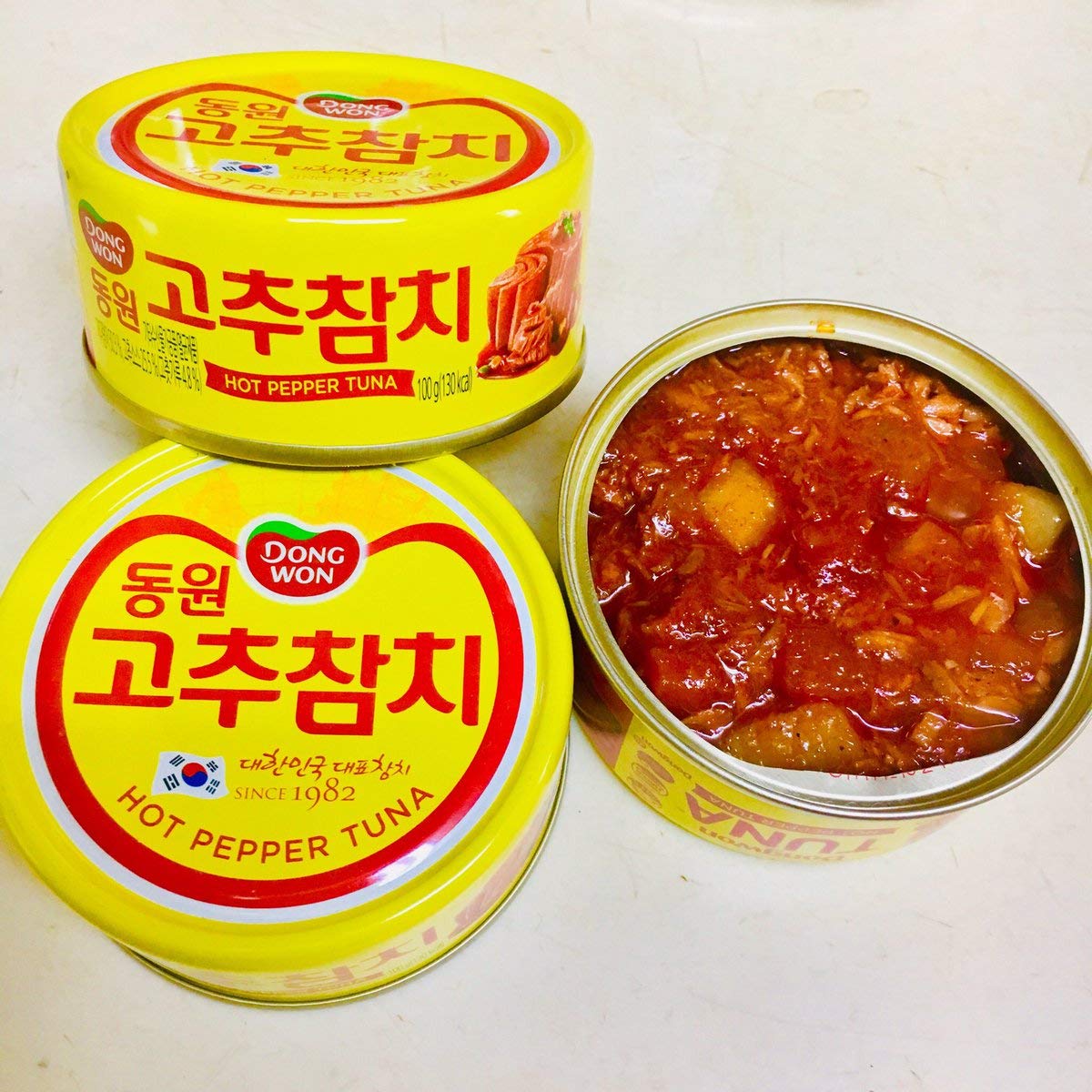 8 Packs Dongwon Light Tuna 100g x 4 & Hot Red Pepper Tuna 100g x 4 - Korean Canned Tuna for Salads, Sandwiches, and Quick Meals