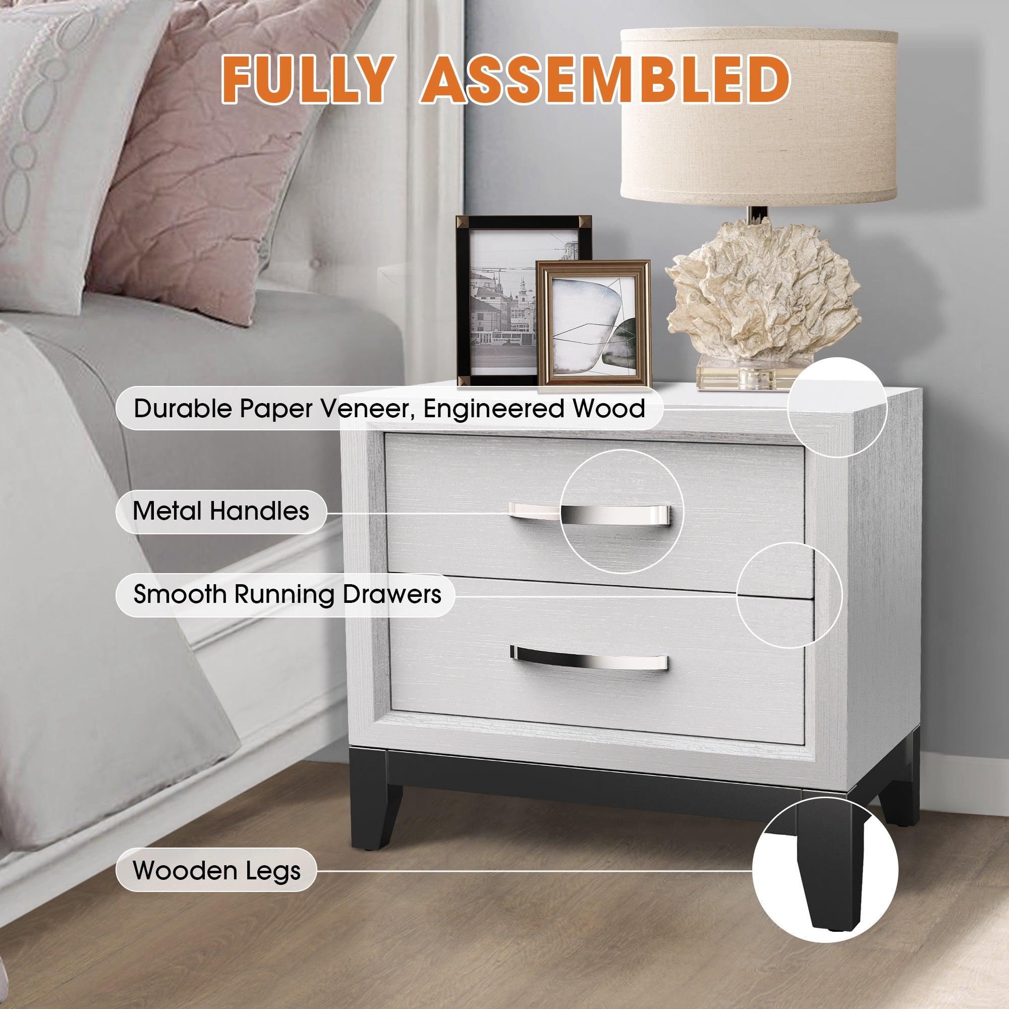 Lucien Modern Wood Nightstand with 2 Drawers - Solid Wood Bedside Table for Bedroom, Living Room & Office - Stylish Storage Furniture with Smooth Gliding Drawers
