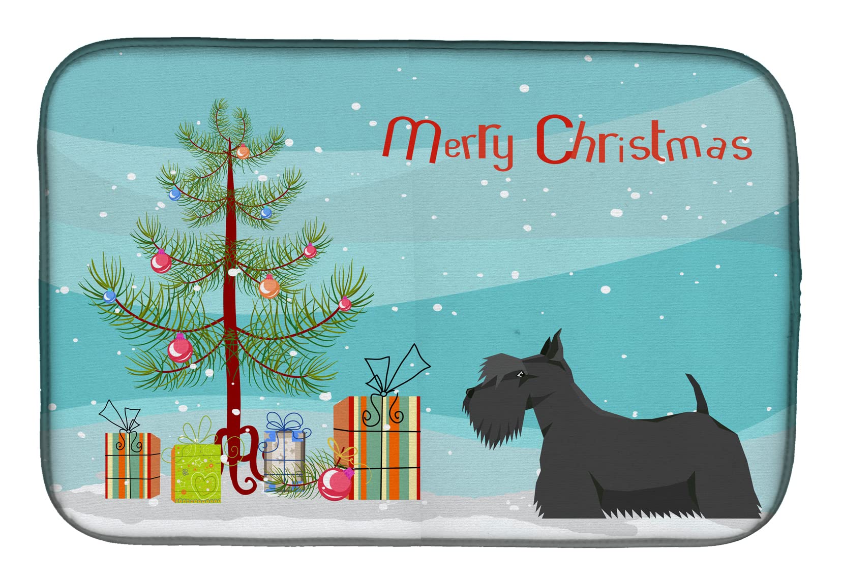 Scottish Terrier Christmas Dish Drying Mat - Absorbent Kitchen Counter Pad for Holiday Decor