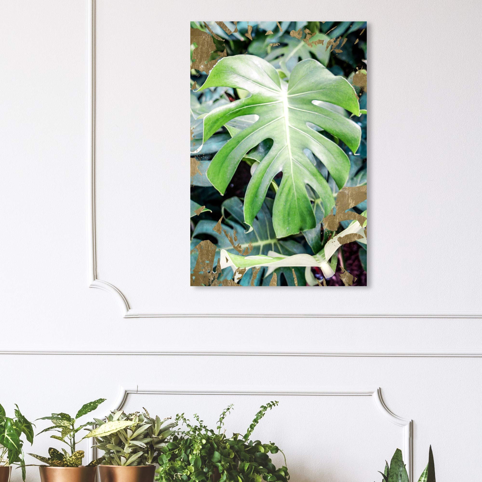 Wynwood Studio Monstera Jungle Bronze Floral Wall Art Canvas Print - 24x36 Inches, Green & Brown Botanical Home Decor for Living Room, Bedroom, or Office