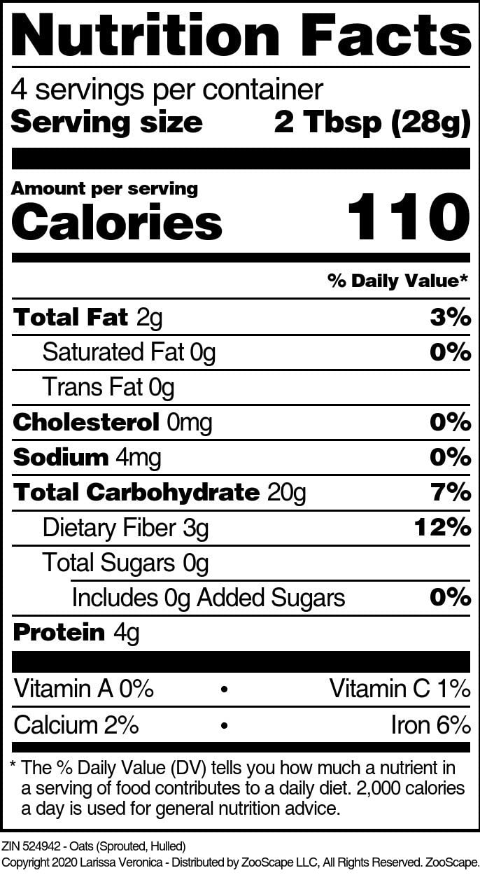 Organic Sprouted Hulled Oats - 4oz Bag | Non-GMO, Gluten-Free Breakfast Cereal | Perfect for Oatmeal, Smoothies & Baking (ZIN: 524942)