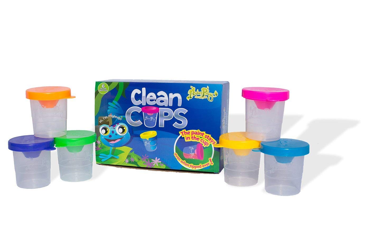No Spill Paint Cups with Multi-Color Lids - 6 Pack Washable Reusable Plastic Containers for Kids & Adults - Perfect for Art Projects, Classroom Activities & DIY Crafts