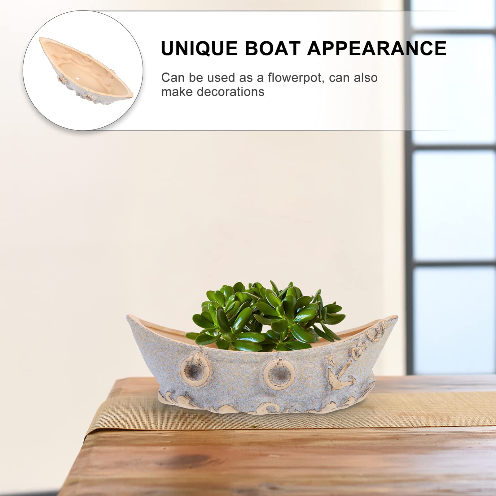 VOSAREA Mini Ceramic Flower Pot - Boat Planter for Home & Garden Decor