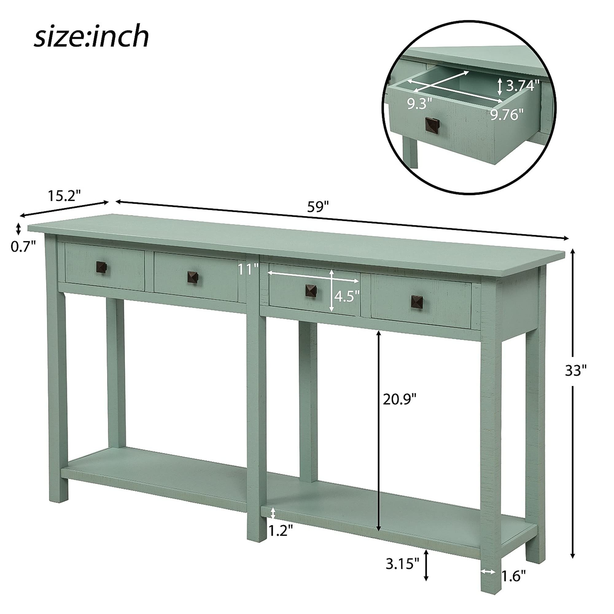 Rustic Brushed Texture Entryway Console Table with Drawers & Bottom Shelf - Farmhouse Style Hallway Sofa Table for Living Room, Entryway & Foyer Decor
