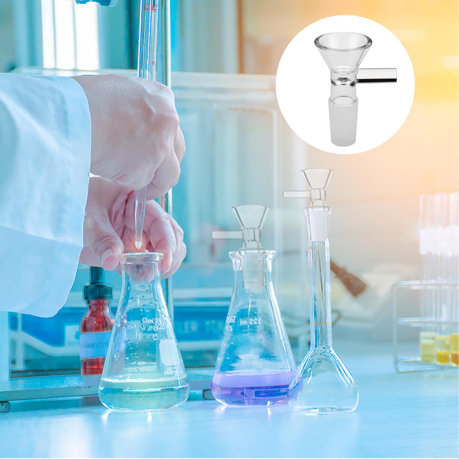 Vibeco 12 Pack 14mm Glass Funnels with Handle - Clear Lab Funnel for Chemistry, Essential Oils, Bottles & Home Brewing - Durable Multipurpose Kitchen & Scientific Glassware