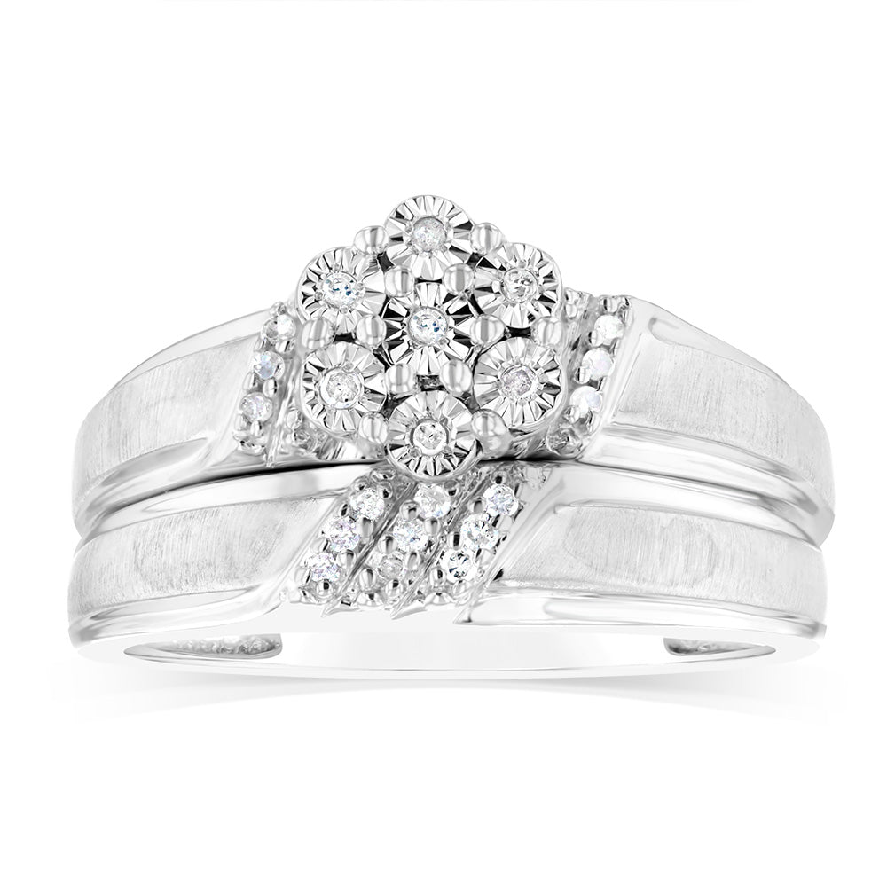 1/10 Carat Diamond Engagement & Wedding Ring Set in Sterling Silver - Perfect for Proposals, Anniversaries and Bridal Jewelry Gifts