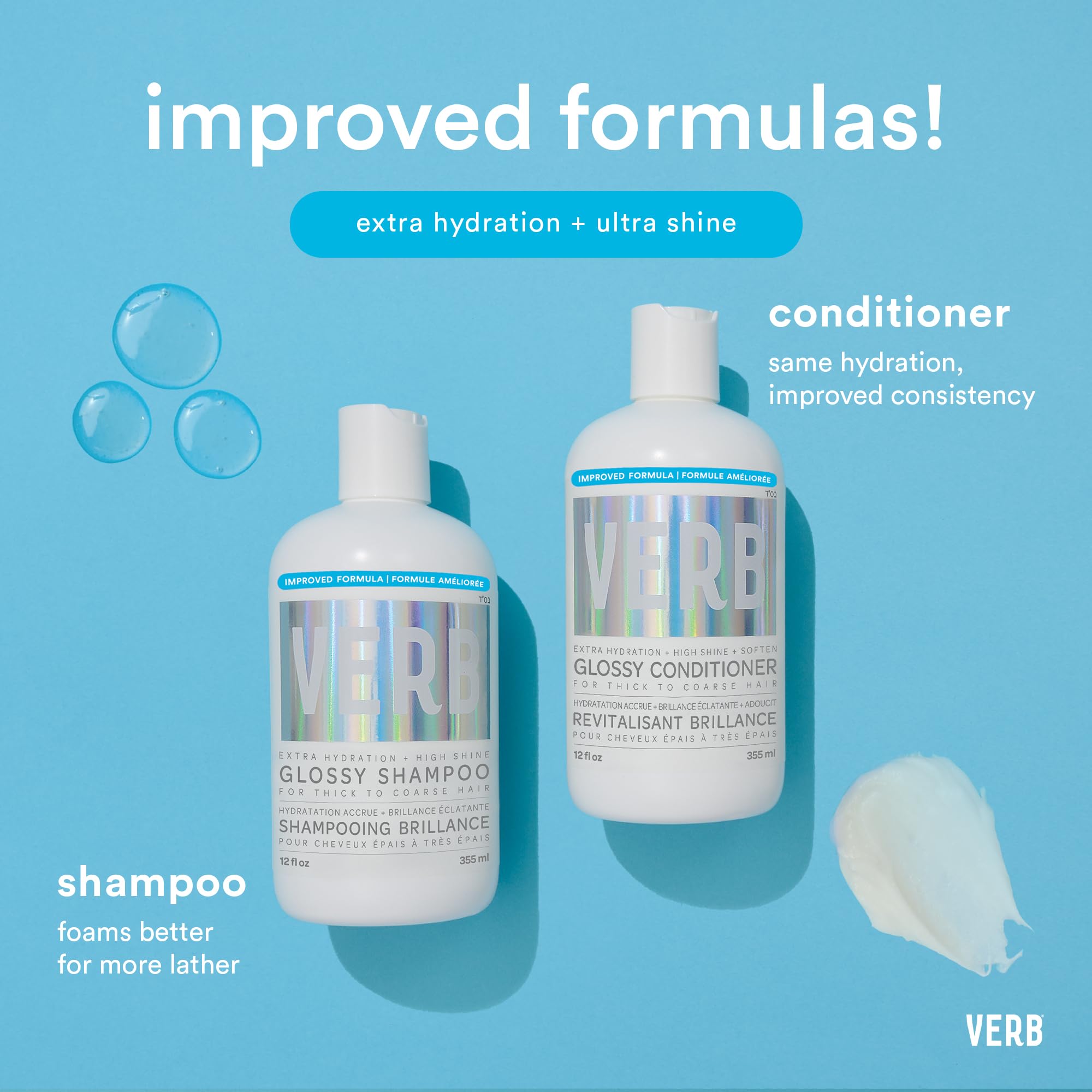 VERB Glossy Shampoo for Thick to Coarse Hair - Sulfate Free, Paraben Free & Gluten Free Moisturizing Shampoo with High Shine - Perfect for Dry, Damaged Hair Care & Salon Quality Results at Home