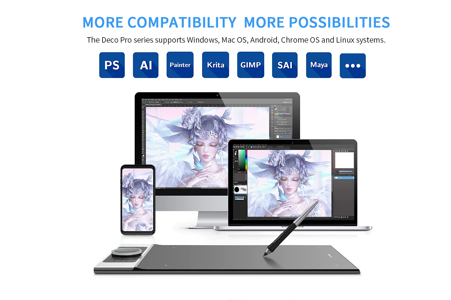 XP-PEN Deco Pro SW Bluetooth 5.0 Wireless Drawing Tablet with Battery-Free Stylus - 8 Express Keys for Digital Art, Photo Editing & Design - Compatible with Android Devices - Perfect for Artists, Designers & Content Creators