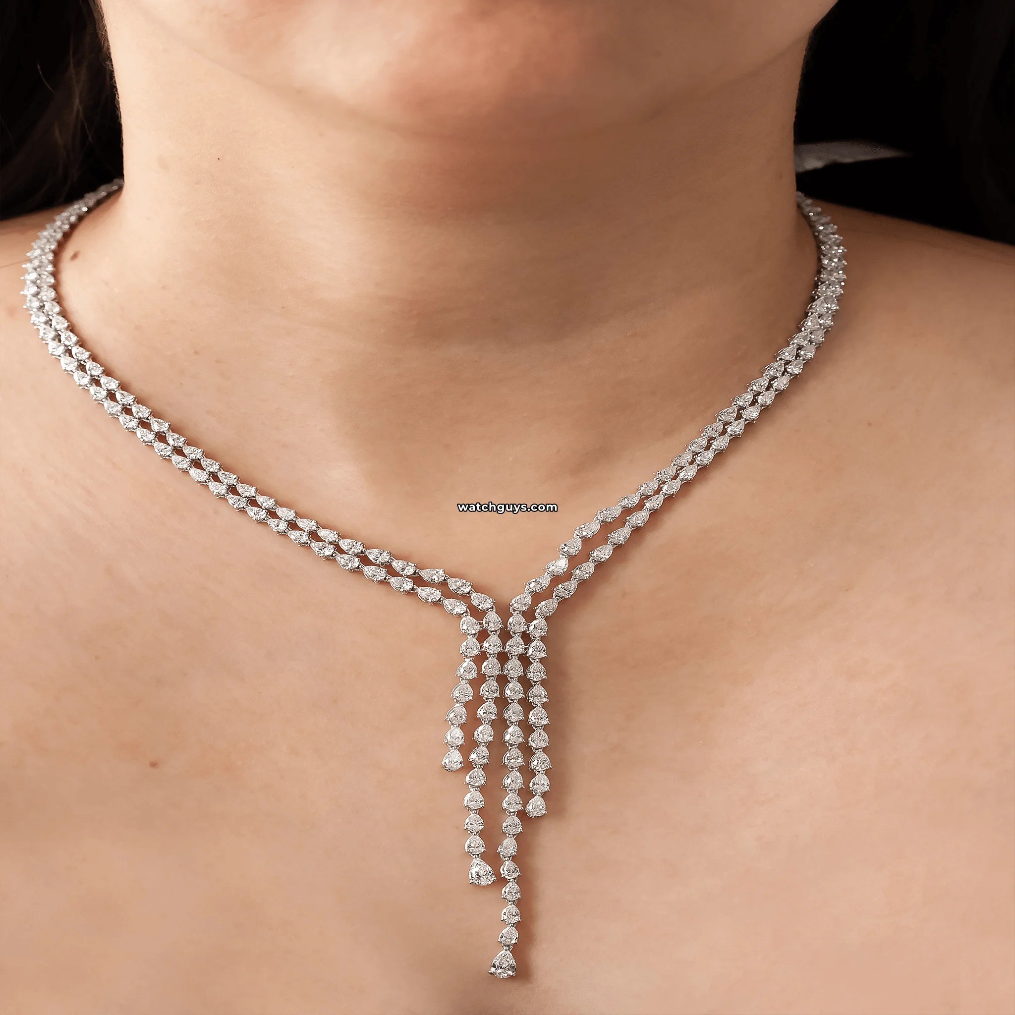 20.88 Carat TW Pear Diamond Necklace in 18k White Gold - Elegant Jewelry for Weddings, Anniversaries & Special Occasions