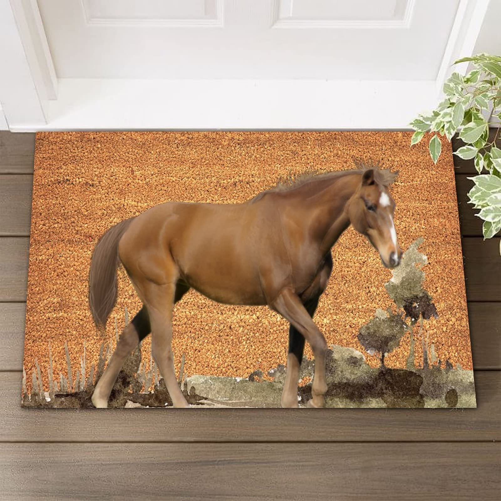 Personalized Wild Horse Coir Doormat - Non-Slip PVC Backing, Vintage Design, 16x24 Inch - Perfect for Indoor & Outdoor Entryway, Patio, Ranch House - Unique Welcome Home Gift Idea