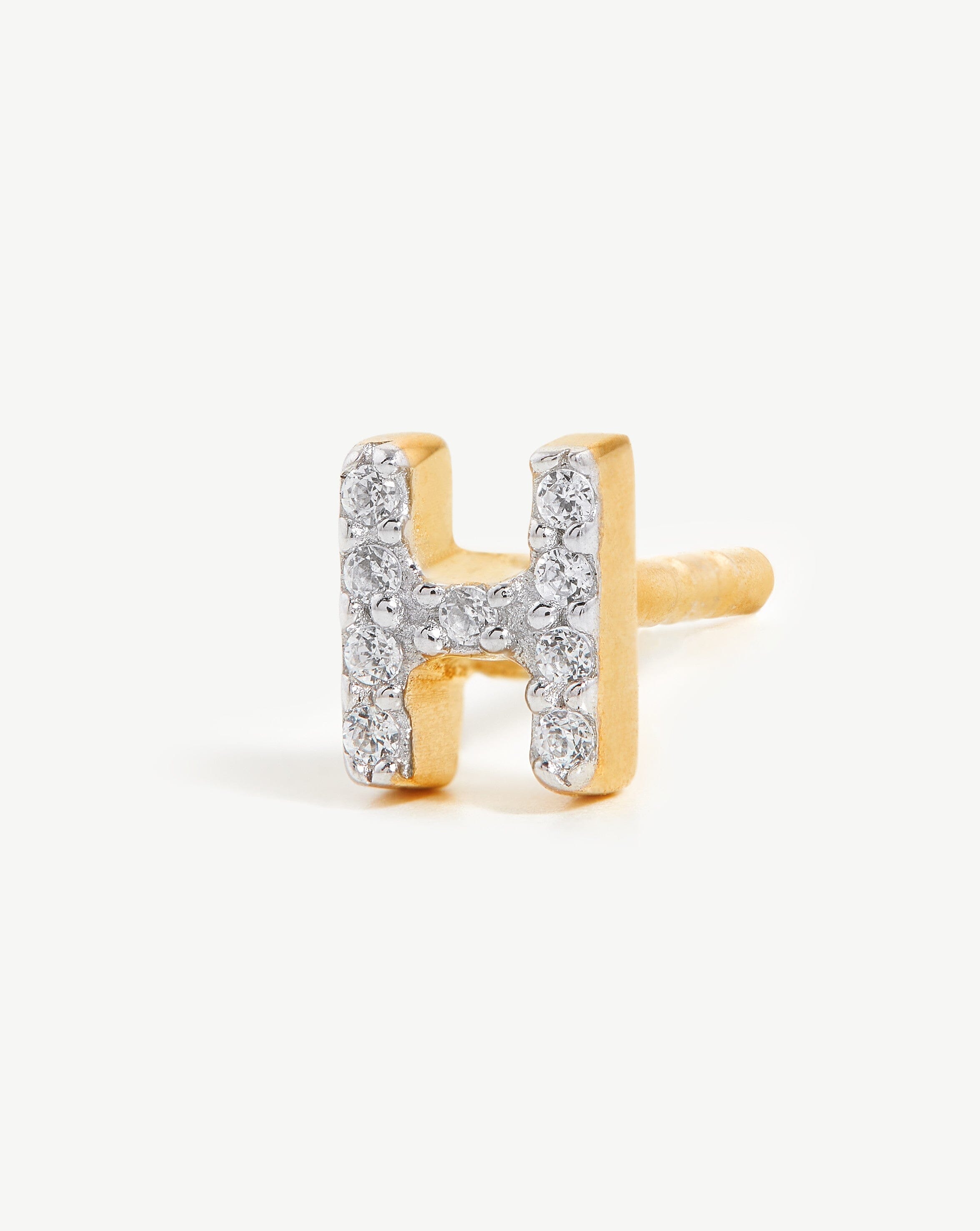 Pave Initial Single Stud Earring - 18k Gold Vermeil & Cubic Zirconia Monogram Jewelry | Personalized Gift for Women, Birthday, Anniversary, Valentine's Day