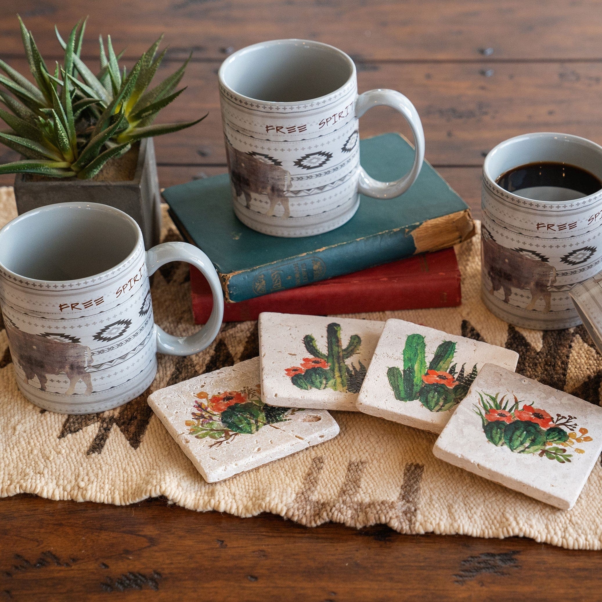 Free Spirit 4-Piece Coffee Mug Set - Durable Ceramic Cups for Home, Office & Gifts | Perfect for Morning Coffee, Tea & Hot Beverages