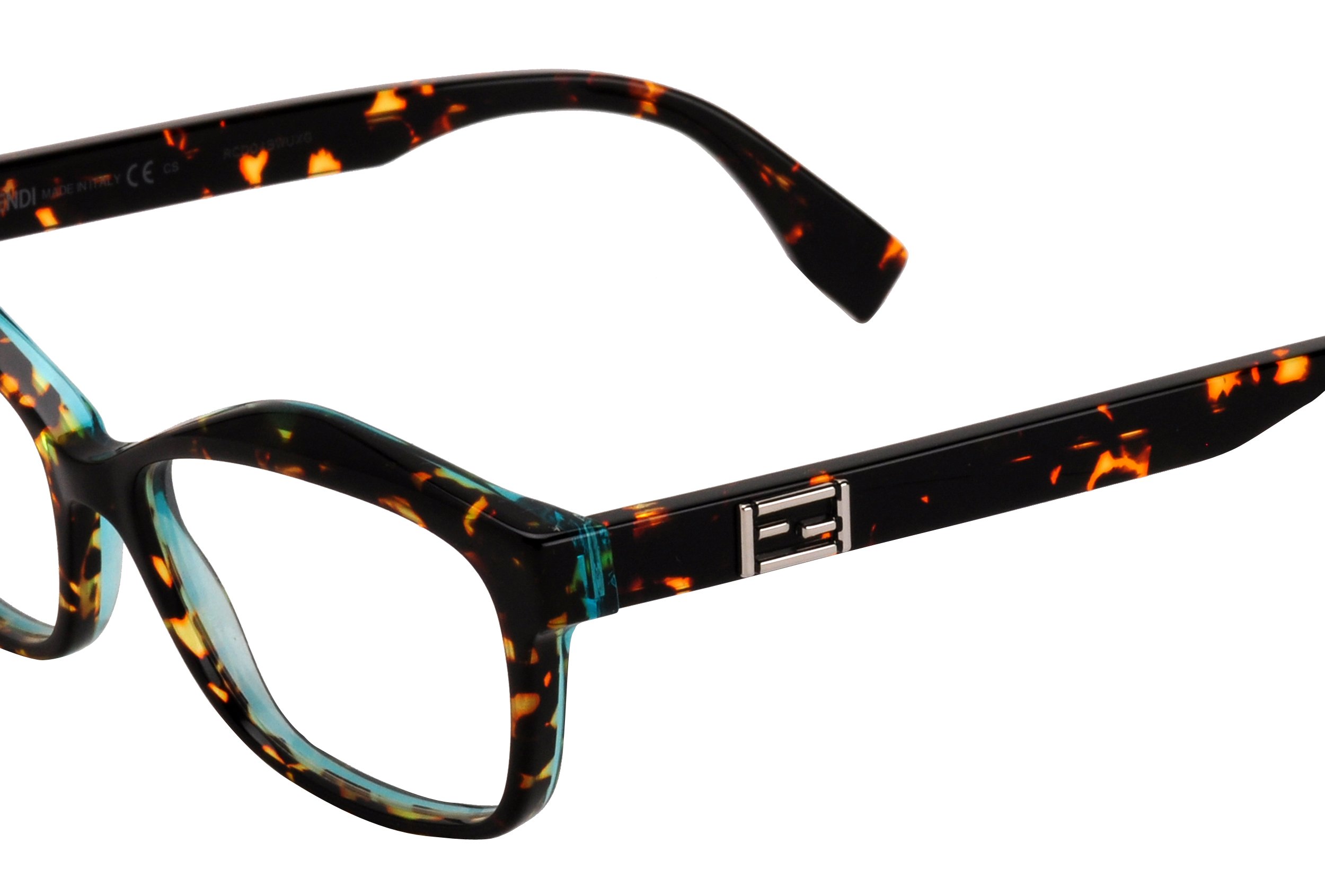 Fendi Women's 0094 Eyeglasses Frames 54mm Havana Acetate Sunglasses - Orange Spotted Aqua D59 for Fashion & Luxury Eyewear | Perfect for Summer Outfits, Beach Vacations & Stylish Occasions