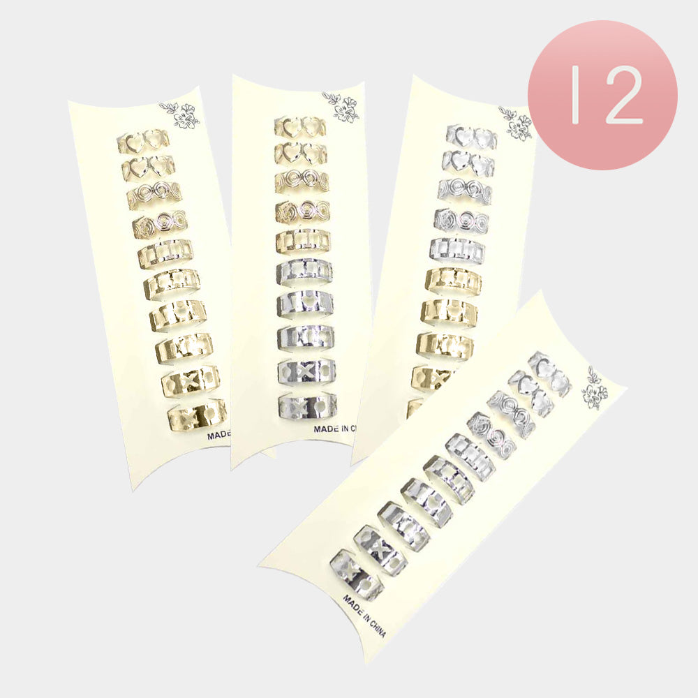 12-Pack XOXO Heart Cutout Toe Rings for Women - Trendy Boho Chic Jewelry for Summer Beach, Pedicures & Barefoot Sandals