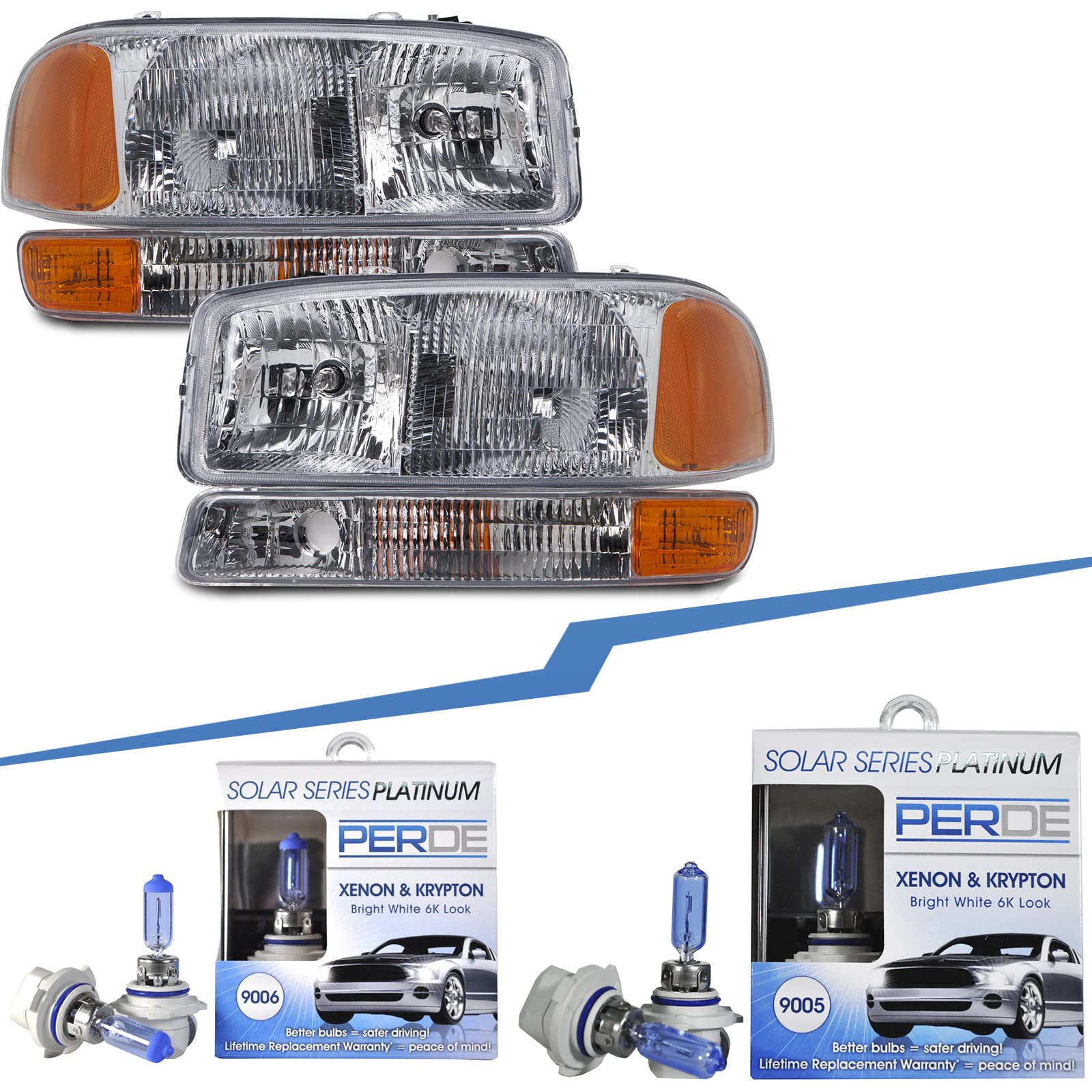 HEADLIGHTSDEPOT Halogen Headlight Kit - 4-Piece Set with Parking Lights for GMC Sierra 1500/HD/2500/3500 & Yukon XL | Driver & Passenger Side Replacement Headlamps | Perfect for Night Driving, Off-Roading & Vehicle Restoration
