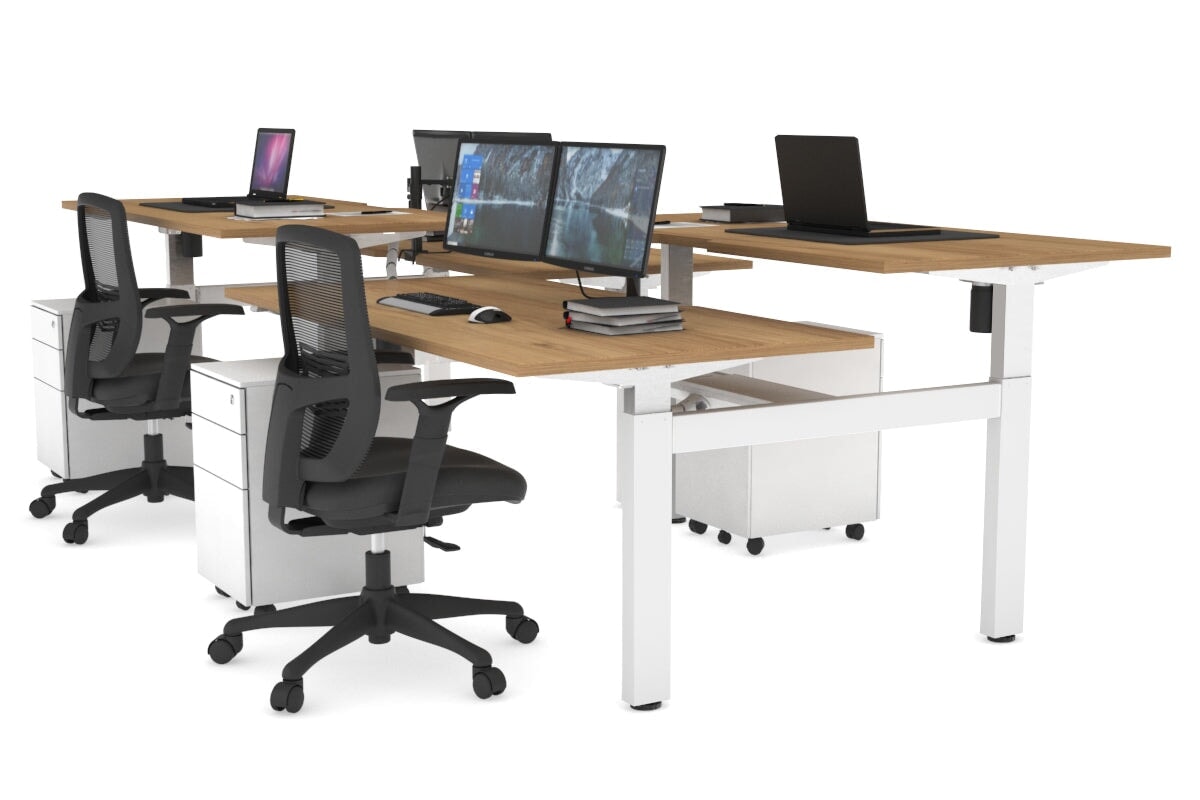 Adjustable 4-Person H Bench Workstation - White Frame (1400L x 800W) | Ergonomic Office Desk for Team Collaboration & Workspace Efficiency