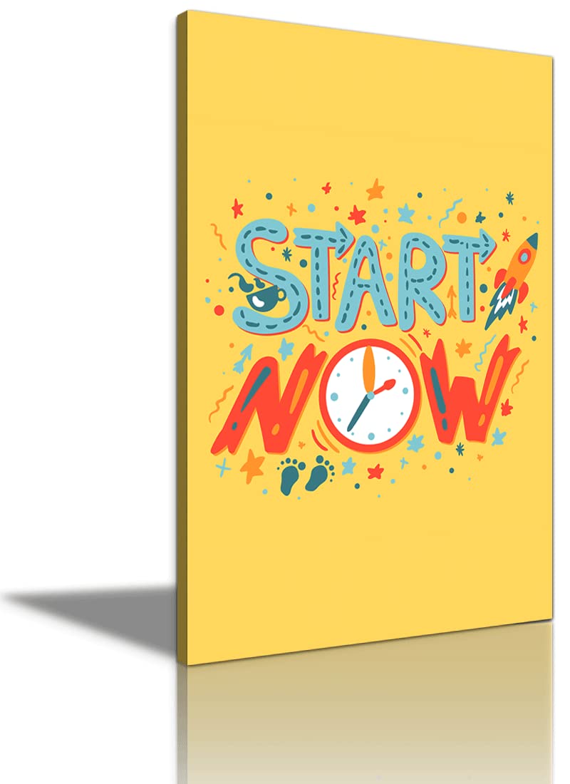 Motivational Wall Art - 'Start Now' Inspirational Quote Poster Print, Framed Canvas Wall Decor for Office, School & Home (28''W x 40''H) - Perfect for Workspaces, Classrooms & Living Areas