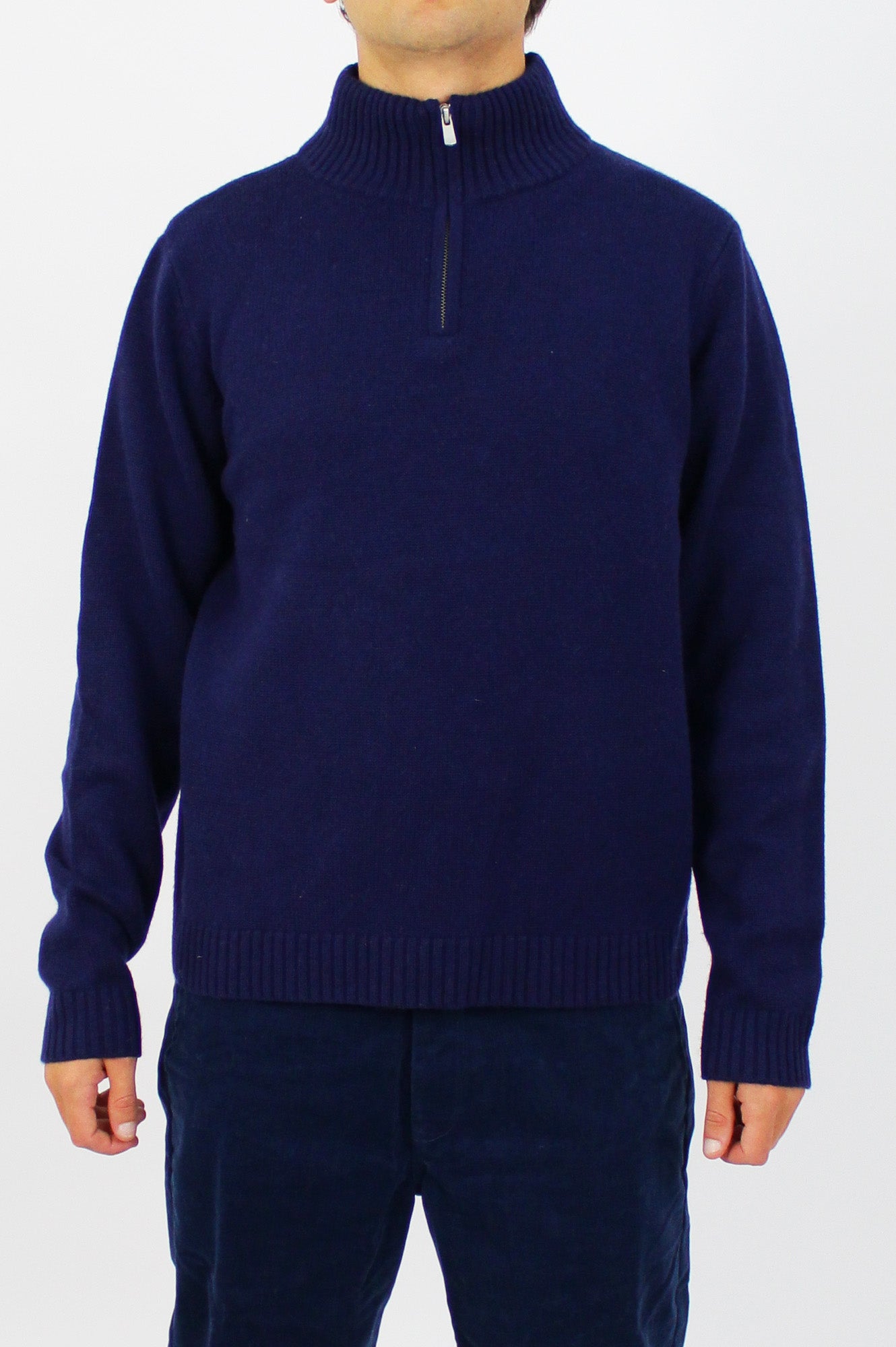 Premium Merino Wool Men's Quarter Zip Sweater - Soft & Breathable Navy/Grey Pullover for Outdoor Hiking & Casual Winter Wear