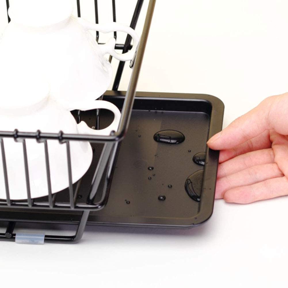 Stainless Steel Dish Drainer Rack with Drip Tray - 37x29x13cm Single Layer Kitchen Organizer for Plates, Cups & Utensils - Perfect for Small Spaces, Apartments & Countertop Drying (White)