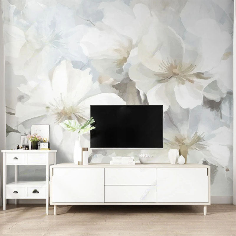 White Floral Wallpaper Murals - Stunning Design for Bedroom, Living Room & Nursery Decor | Peel and Stick Wallpaper for Easy Installation