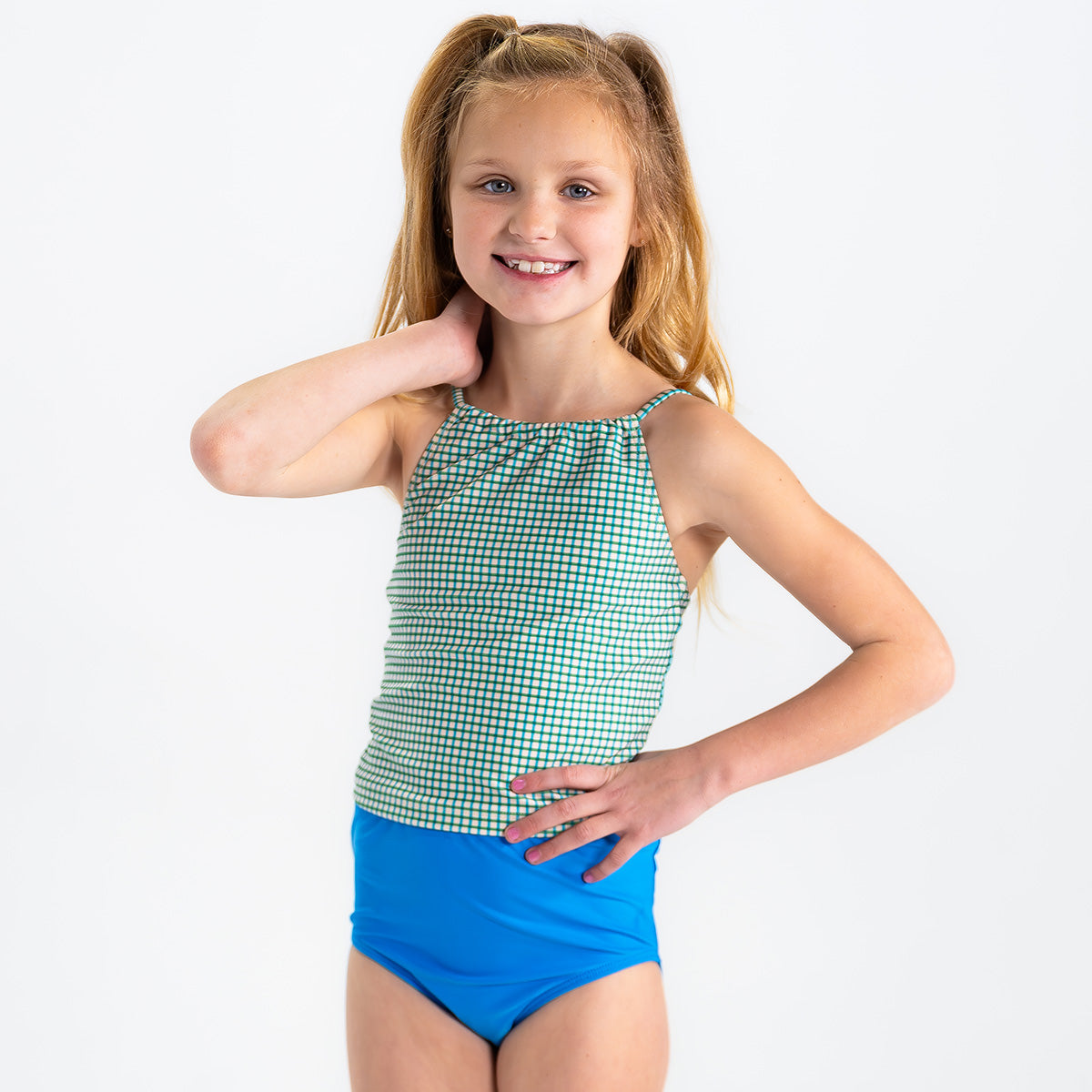 Girls High Neck Crop Tankini Top - Stylish Swimwear for Beach, Pool & Summer Activities