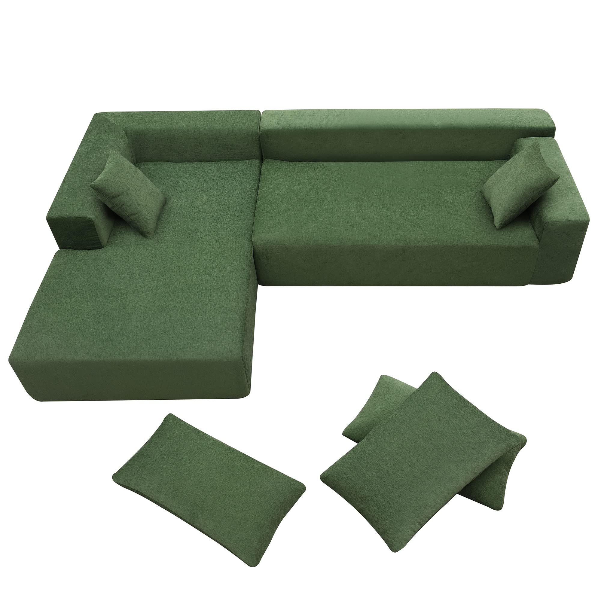 Bellemave Modular Sectional Sofa Set - L-Shaped Sleeper Sofa with 2 Throw Pillows, Modern Upholstered Convertible Couch, Minimalist Living Room Furniture for Small Spaces (Green) | Perfect for Apartments, Lofts & Cozy Home Decor