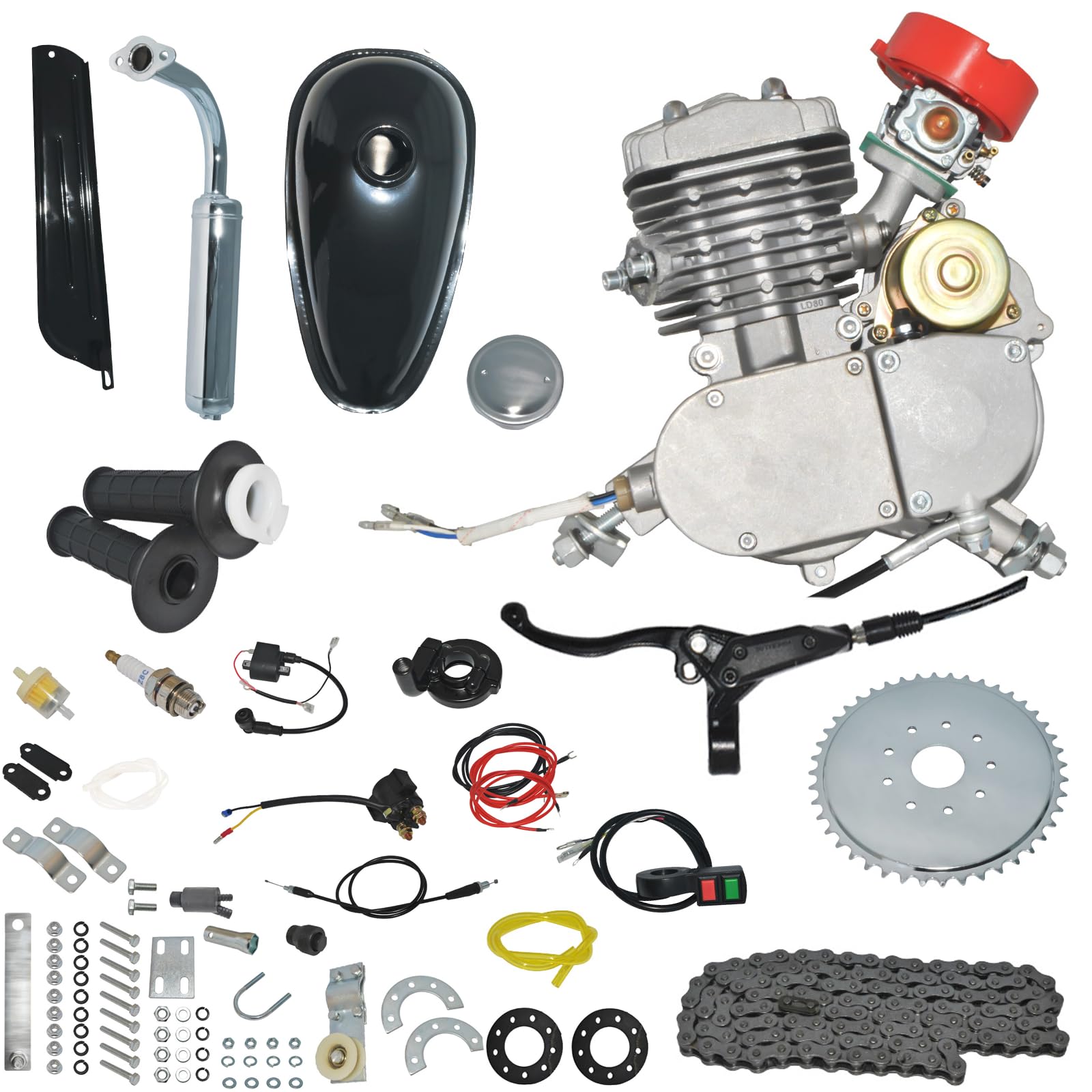 80cc 2-Stroke Electric Start Bicycle Engine Kit - Gas Motor Conversion for 26