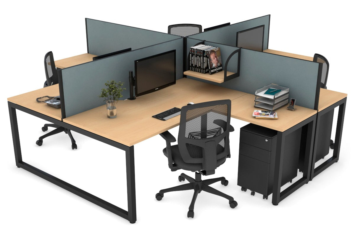 Quadro Loop Legs 4-Person Corner Workstation Desk - 1600L x 1800W with Cable Management Scallop | Office Furniture for Collaborative Workspaces & Team Meetings