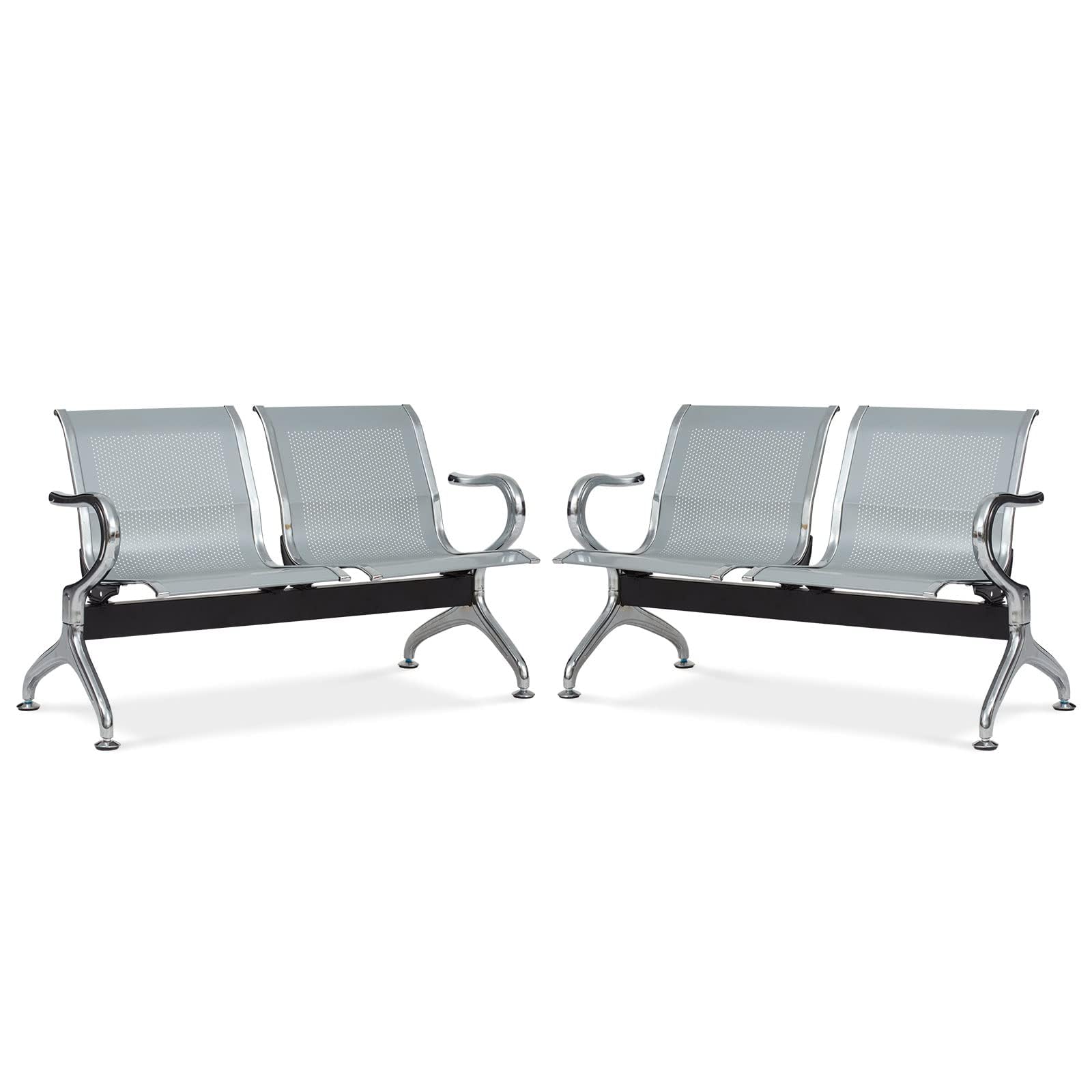 Kinsuite 2-Piece Waiting Room Chair Set - 4-Seat Reception Bench for Airport, Office, Bank & Hospital Lobby - Durable Silver Metal Seating Furniture for Business & Public Spaces
