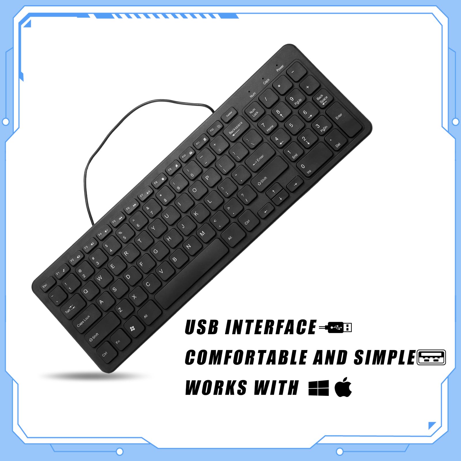 Kanayu 16-Pack Slim Wired USB Keyboards with Numeric Keypad - Low Profile Computer Keyboard Bulk Set for PC/Laptop/Windows (Black) - Ideal for Office, School, and Home Workspaces