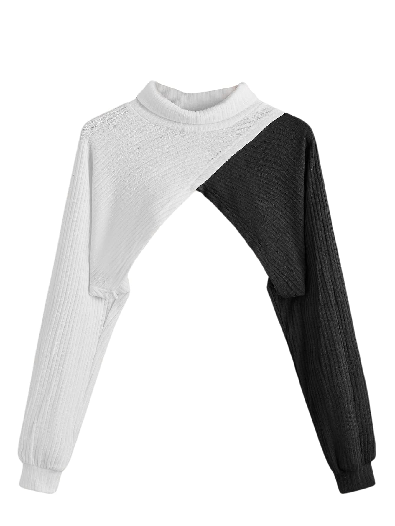 Milumia Women's Ribbed Knit Color Block Long Sleeve Crop Top - Funnel Neck T-Shirt for Casual Wear, Layering & Street Style Outfits