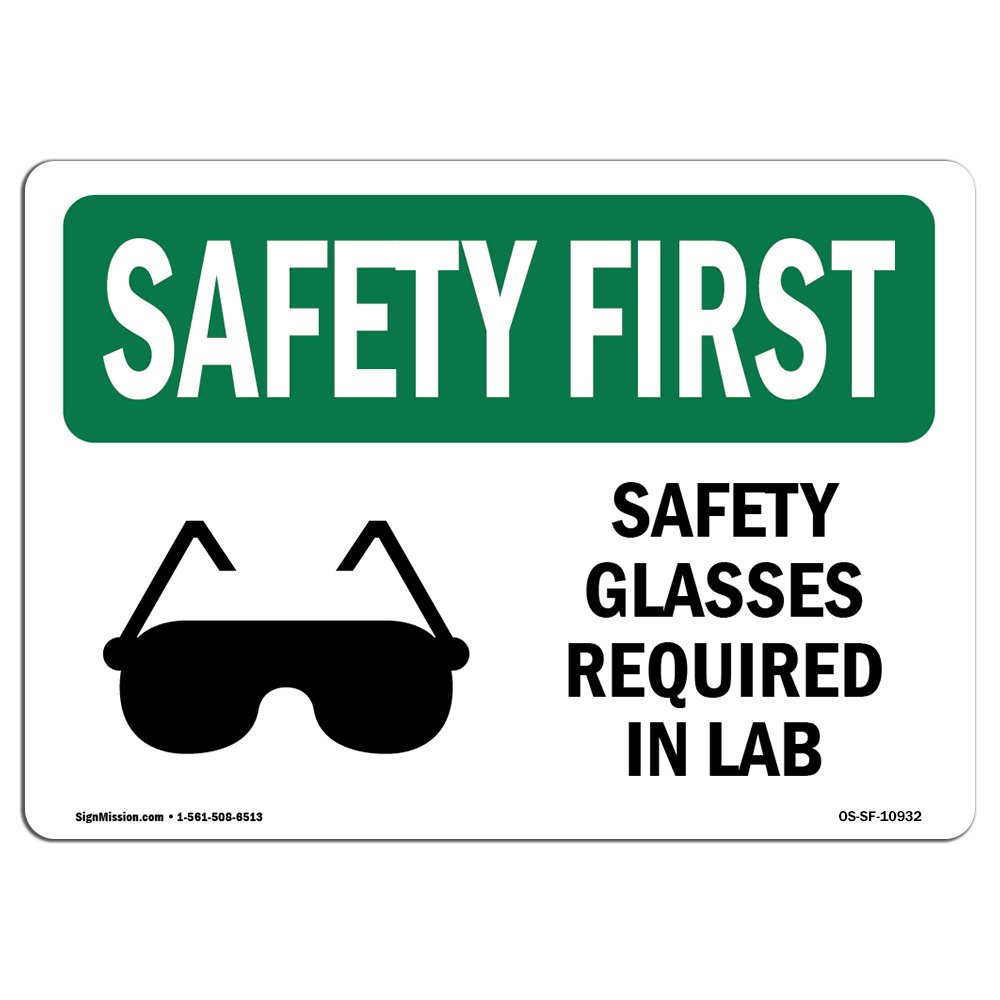 OSHA Compliant Safety Glasses Required Sign - Durable Vinyl Label Decal for Labs, Work Sites & Warehouses | Made in USA | Eye Protection Warning for Workplace Safety