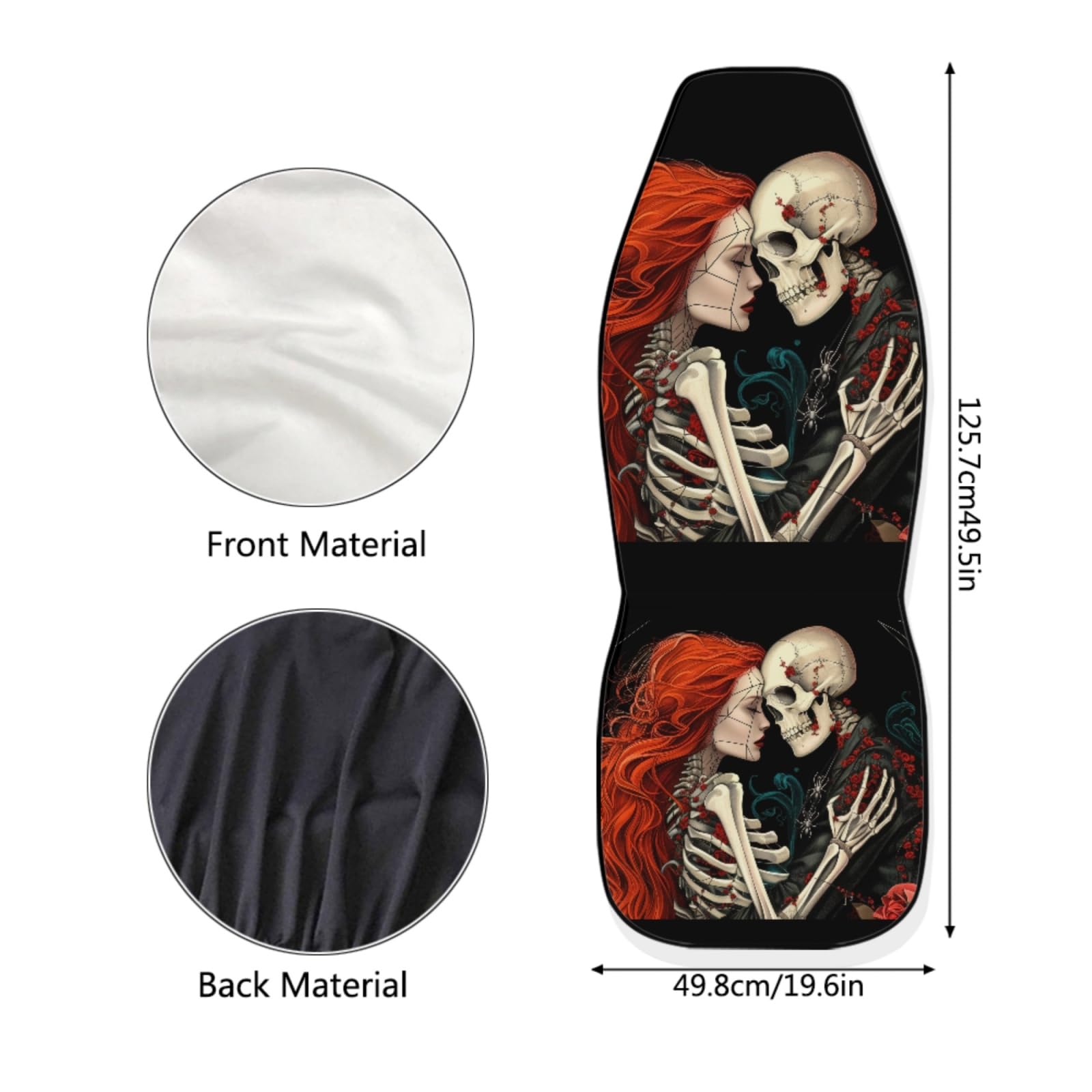 Scary Skull Skeleton Halloween Car Seat Covers Set - 5 Piece Universal Fit Auto Interior Accessories with Steering Wheel Cover & Seatbelt Pads for Most Vehicles | Perfect for Halloween Decorations, Themed Parties & Spooky Car Rides