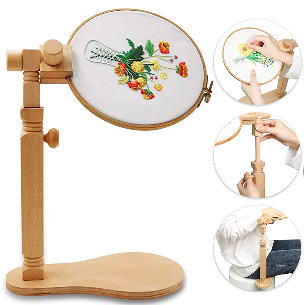 Natural Beech Wood Embroidery Hoop Stand - Rotatable Cross Stitch Lap Holder for Hands-Free Needlework | Perfect for Crafting, Sewing & DIY Art Projects at Home