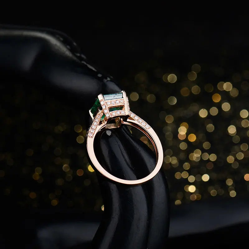 18K Rose Gold 2.1 Carat Emerald and Diamond Engagement Ring for Women - Elegant Wedding Proposal, Anniversary Gift, Bridal Jewelry