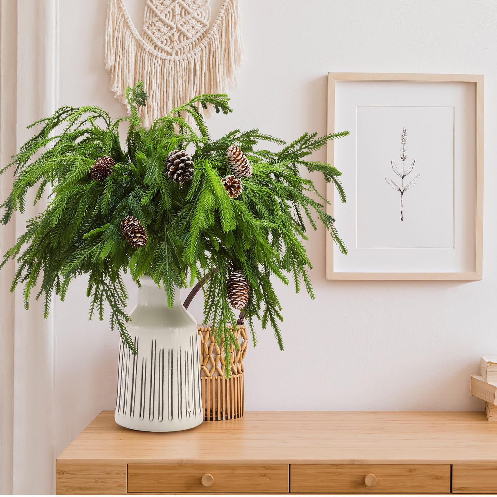Jutom 50 Pcs Artificial Norfolk Pine Branches - 18 Inch Faux Greenery Stems for Christmas DIY Crafts, Xmas Garland, Wreath Making, Vase Arrangements & Holiday Home Decor - Perfect for Festive Centerpieces, Mantel Decorations and Seasonal Tablescapes