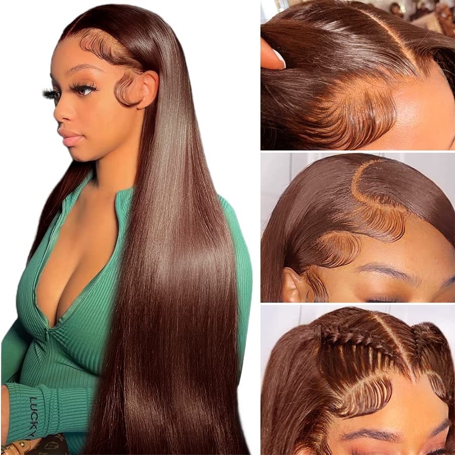 13x4 Transparent Lace Front Wig 26 Inch - 150% Density Human Hair Lace Front Wigs for Black Women | Straight Brown Colored Human Hair Wig with 5 Free Gifts | Perfect for Daily Wear, Cosplay, and Special Occasions