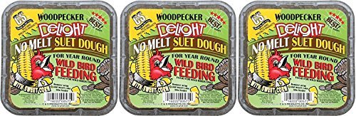 (3 Pack) C&S Woodpecker Delight No-Melt Suet Dough - Premium Bird Food for Woodpeckers & Wild Birds - Perfect for Backyard Bird Feeders & Wildlife Watching