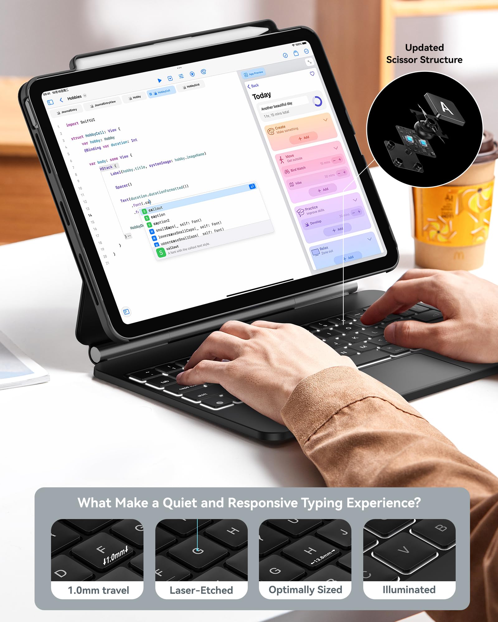 Magic Keyboard Case for iPad Air 11-inch M3/M2 (2025/2024) & iPad Pro 11-inch (1st-4th Gen) | Compatible with iPad Air 10.9-inch 4th/5th Gen | Built-in Pencil Holder & 4-Corner Protection | Sleek Black Design | Perfect for Work, Study & Travel