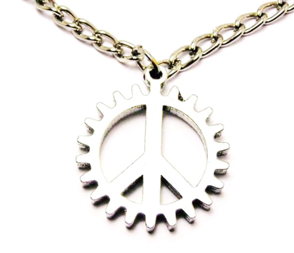 Steampunk Style Peace Sign Charm Necklace - 18 Inch Vintage Punk Jewelry for Women & Men | Perfect for Cosplay, Gothic Fashion & Alternative Outfits